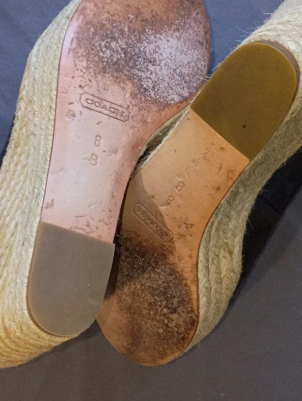 Coach Navy Signature Canvas Peep Toe Espadrille Wedges